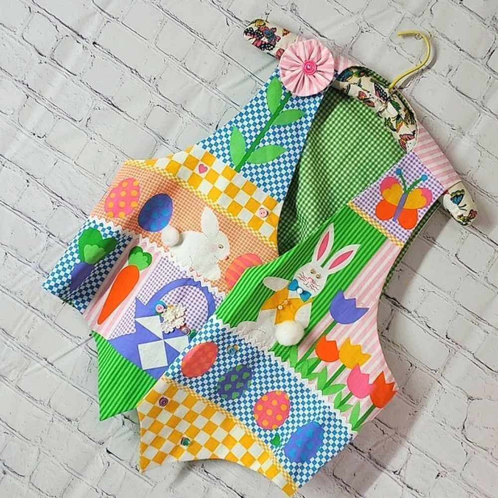 Authentic True Vintage 90s Easter Patchwork Rabbi… - image 2